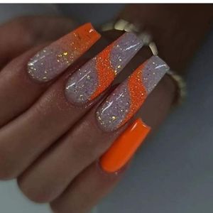MANICURE Orange Glitter French Tip Nails
